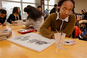 Student working on art project
